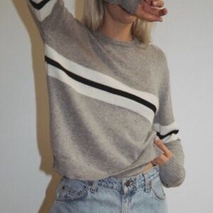 Brandy Melville Bernadette Gray Black White Striped Sweater